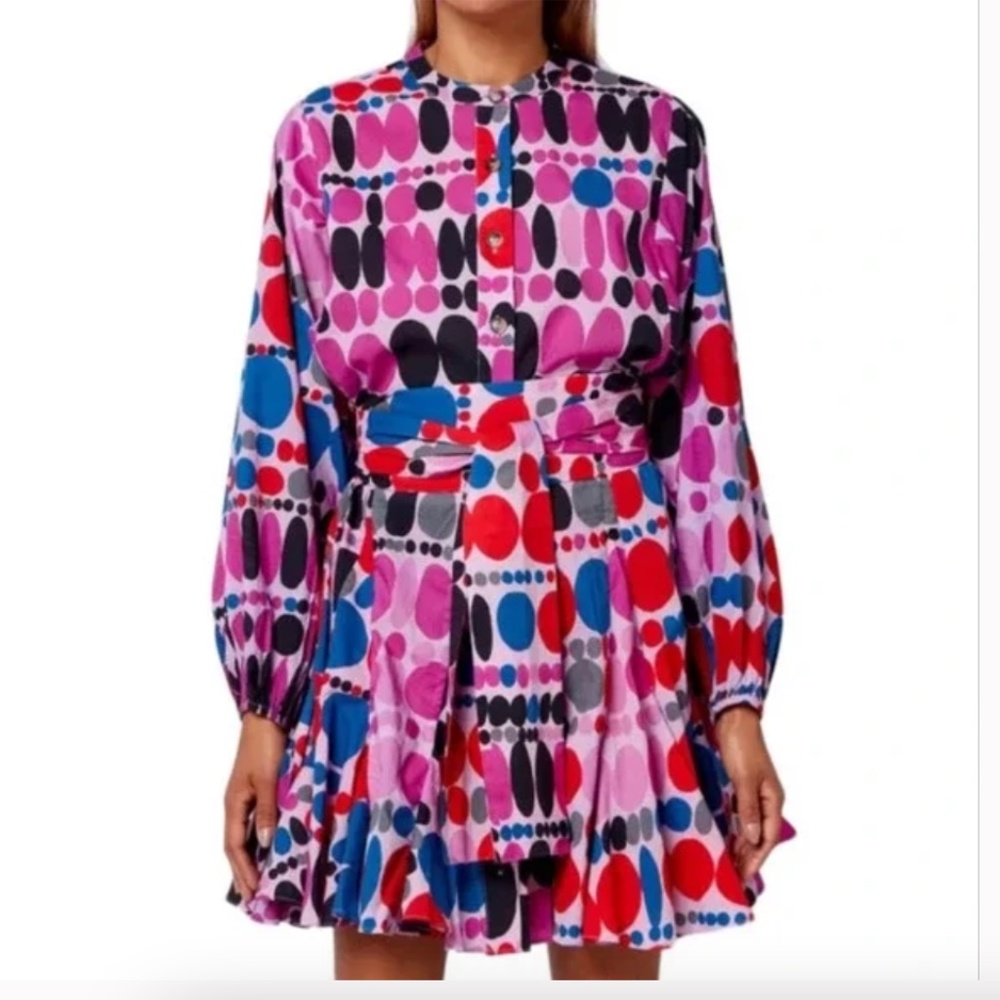 Rhode Emma Dress In Purple Dots Multicolor Geometric Print Long Sleeve Dress